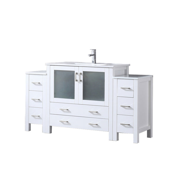 English Elm White 60" Single Bath Vanity with Side Cabinets, White Ceramic Top, Soft-Close Drawers & Faucet Set B2731S01206