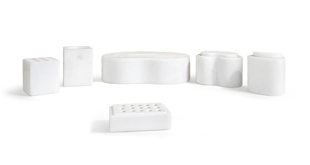 English Elm White Natural Marble Bathroom Accessories Set – Timeless Elegance For Your Countertop Décor & Organization W1696P262941-GIGA