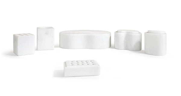 English Elm White Natural Marble Bathroom Accessories Set – Timeless Elegance For Your Countertop Décor & Organization W1696P262941-GIGA