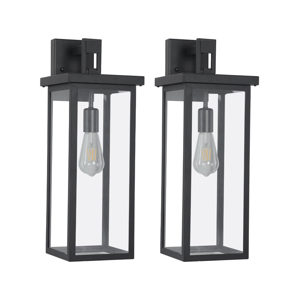 English Elm 20"(H) Set Of 2 Stylish Weatherproof Wall Lanterns - Modern Black Metal Sconces For Outdoor Spaces W2312P374776