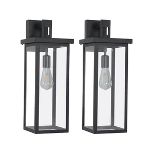 English Elm 20"(H) Set Of 2 Stylish Weatherproof Wall Lanterns - Modern Black Metal Sconces For Outdoor Spaces W2312P374776