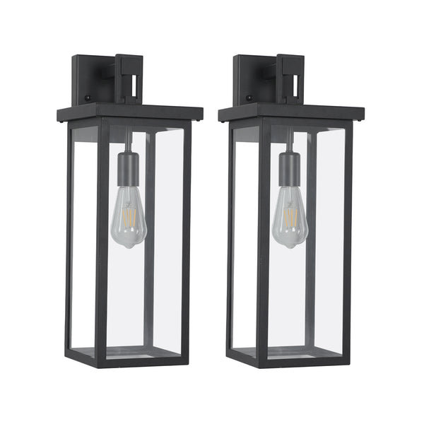 English Elm 20"(H) Set Of 2 Stylish Weatherproof Wall Lanterns - Modern Black Metal Sconces For Outdoor Spaces W2312P374776