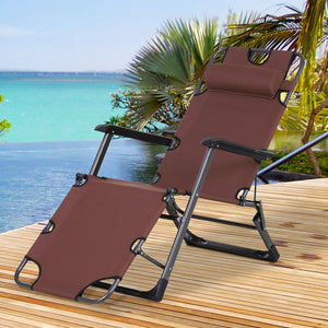 English Elm Outsunny Folding Chaise Lounge Chair - Portable 2-In-1 Adjustable Pool & Beach Chair With Pillow, Pocket W2225P217585-GIGA