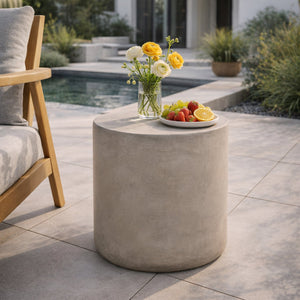 English Elm Outdoor Mgo Concrete Cylinder Side Table Lightweight Patio Accent in Gray N773P387262G