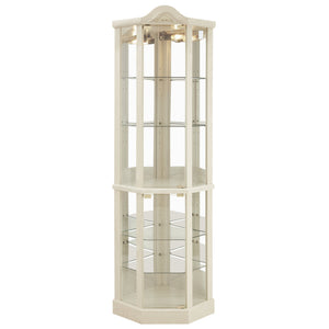 English Elm Glass Corner Curio Cabinet Lighted Dark Wood Display with Carved Crown Floral Detail White W2275P292644