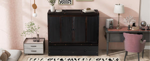 English Elm Full Size Wall Murphy Bed Cabinet with Storage Drawer and Built-in Usb Charging Espresso N708P205903P