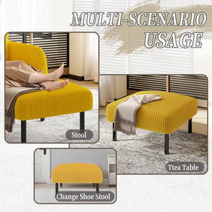 English Elm UNITED Corduroy Ottoman Footstool with Sturdy Frame, Soft Padded Seat, Versatile Living Room Stool Yellow W1568P307255