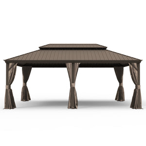 English Elm 14' X 20' Hardtop Gazebo – Upgraded Dual-Layer Steel Roof, Privacy Curtains & Insect Netting For Outdoor Oasis W1859S00150