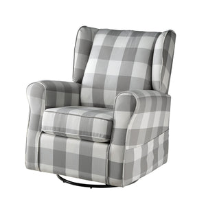 English Elm Grey Rolled Arm Swivel Glider Chair with Wingback Plaid Upholstery, Removable Covers, Elegant Comfort B062P186522