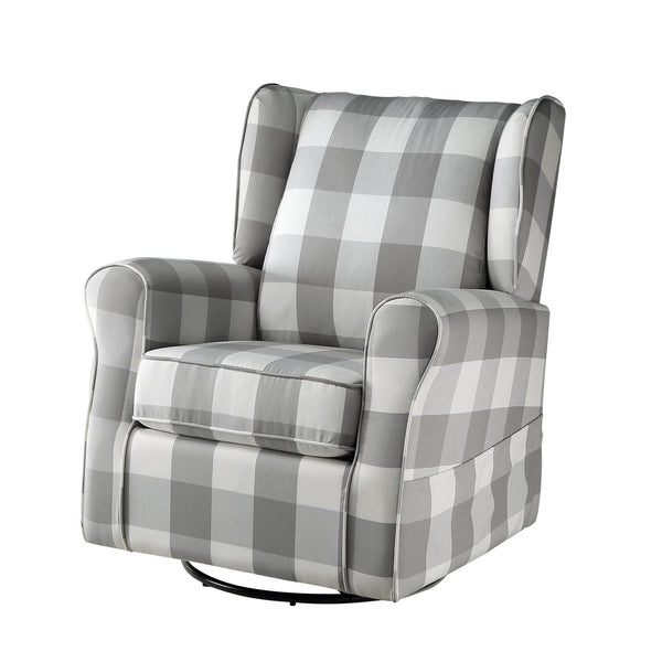 English Elm Grey Rolled Arm Swivel Glider Chair with Wingback Plaid Upholstery, Removable Covers, Elegant Comfort B062P186522