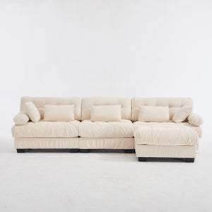 English Elm Modular Cloud Sectional Sofa Flannelette Deep Seat L Shape with Movable Ottoman Beige W2120S00037