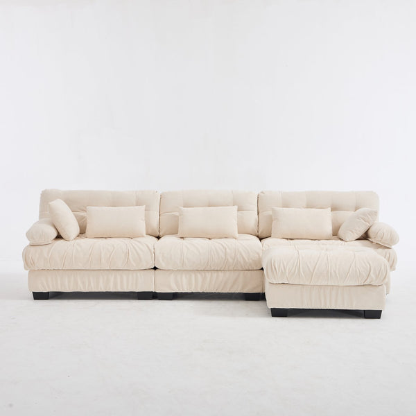 English Elm Modular Cloud Sectional Sofa Flannelette Deep Seat L Shape with Movable Ottoman Beige W2120S00037
