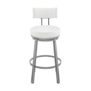English Elm Sylra Swivel Bar Stool - Cloud Finish With White Faux Leather For Chic, Comfortable Seating Solution B2736P268567-GIGA