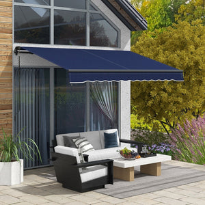 English Elm Outsunny 10' X 8' Retractable Patio Awning – Uv-Resistant Sunshade With Manual Crank, Blue & Durable Frame W2225P174151-GIGA