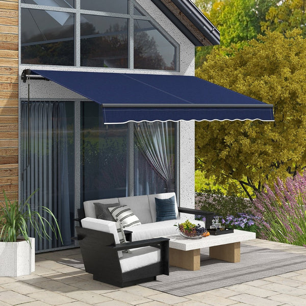English Elm Outsunny 10' X 8' Retractable Patio Awning – Uv-Resistant Sunshade With Manual Crank, Blue & Durable Frame W2225P174151-GIGA