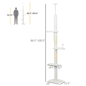 English Elm Cat Tower Floor to Ceiling Tension Rod Climbing Tree with Sisal Posts and Cloud Perches T3971P431452