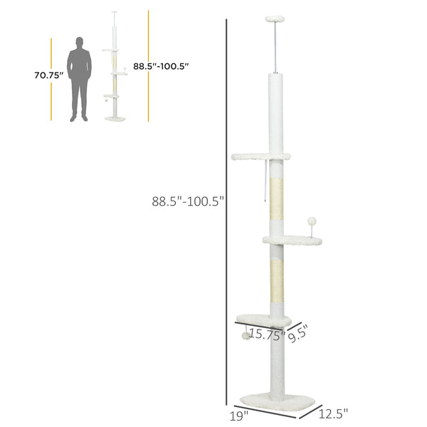 English Elm Cat Tower Floor to Ceiling Tension Rod Climbing Tree with Sisal Posts and Cloud Perches T3971P431452