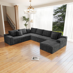 English Elm 137.8*104.3"Modular 137.8*104.3" Modular Sectional Sofa - Plush Corduroy, No Assembly, Versatile 4-Piece Design In Grey W3819S00115