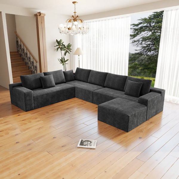 English Elm 137.8*104.3"Modular 137.8*104.3" Modular Sectional Sofa - Plush Corduroy, No Assembly, Versatile 4-Piece Design In Grey W3819S00115