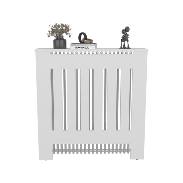 English Elm Radiator Cover Cabinet Slatted Ventilated Enclosure White Finish Entryway Display Shelf B200P362052