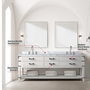 English Elm White Oak Double Bath Vanity With Carrara Marble Top, Chrome Faucets & 36-Inch Mirrors For Elegance B2731S01917-GIGA
