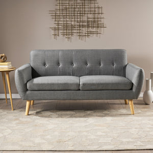 English Elm Christopher Knight Home® - SOFA Mid-Century Loveseat with Button-Tufted Waffle Stitch Back, Upholstered Comfort & Wood Legs DARK GREY 60863.00DGY