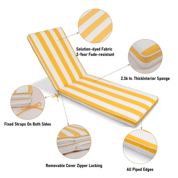 English Elm 2pcs Outdoor Chaise Lounge Cushion Set Resort Stripe Polyester Fill Patio Seating W419P459264