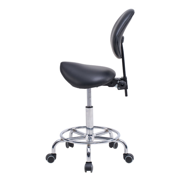 English Elm Saddle Ergonomic Swivel Stool with Backrest, Hydraulic Tilt, Footrest & Smooth Wheels for Clinic W2069P342823