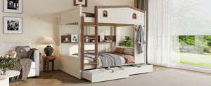 English Elm Twin Xl Solid Pine Loft Bed with Built-in Led Lighting and Storage Shelves W1580S00390