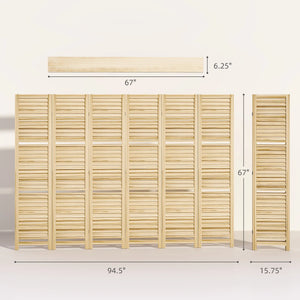 English Elm 6 Panel Paulownia Wood Louvered Room Divider with Shelves for Open Living Spaces Natural T3971P405887