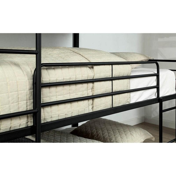 English Elm Full Triple Decker Bed with Two Ladders, Metal Guard Rails & Sturdy Full Metal Frame in Sand Black Finish B2741S00346