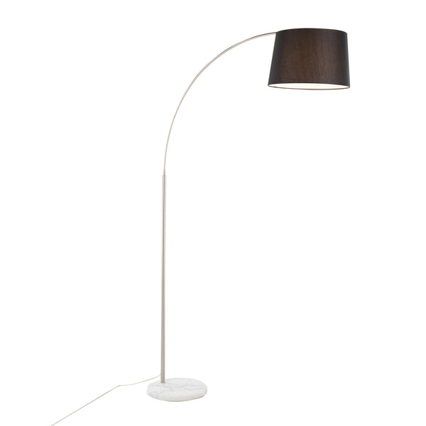 English Elm March Contemporary Floor Lamp - Stylish White Marble Base & Black Linen Shade For Modern Decor B202S01374