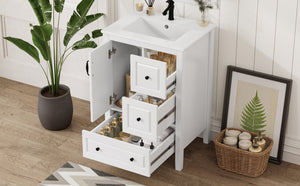 English Elm Christopher Knight Home® - 24 Freestanding Retro Bathroom Vanity with Ceramic Sink, Soft-Close Cabinet & Drawers, Painted MDF Finish White N759P292551K