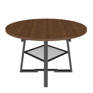 English Elm 47 Inch Extendable Round Dining Table Walnut Finish Seats 8 with Wire Grid Shelf W2700P385520
