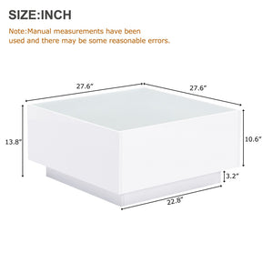 English Elm On-Trend Square High Gloss Coffee Table With 16-Color Led Lights, Modern Glass Top For Living Room N721P191980K-GIGA
