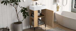 English Elm 21.6" Wood Left Side Storage Bathroom Vanity with Ceramic Sink, Soft-Close Door, Gold Handles, Modern SV000007AAD