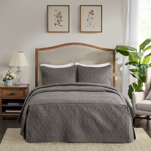 English Elm 3 Piece Madison Park Quebec Quilted Bedspread Set Dark Grey Queen – Pleated Split Corners, Antimicrobial Protection, 24" Drop Elegance B03597559