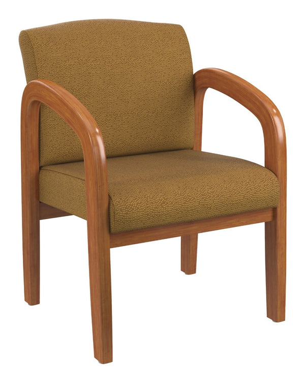 OSP Home Furnishings Medium Oak Wood Visitor Chair with Lumbar Support and Taupe Fabric for Office Use Brass WD380-K012