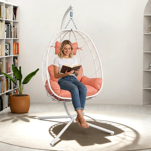 English Elm Hanging Egg Swing Chair Pe Wicker Stand Included Ergonomic Cradle for Patio or Bedroom T5880P497560