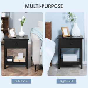 English Elm HOMCOM Modern 2-Tier End Table with Drawer & Open Shelf, Compact Bedroom Living Room Nightstand (95) W2225P173884