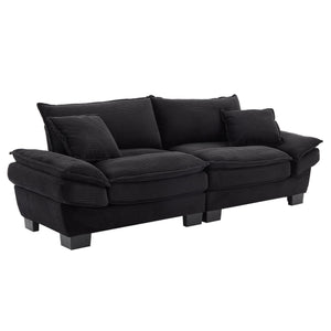 English Elm Corduroy Stylish Sleeper Sofa Loveseat with Dual-Layer Cushions & Two Support Pillows, Sturdy Frame Black W676P184130