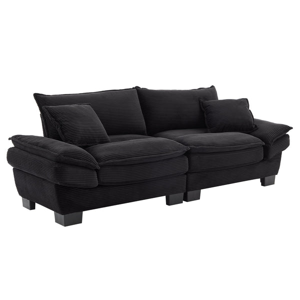 English Elm Corduroy Stylish Sleeper Sofa Loveseat with Dual-Layer Cushions & Two Support Pillows, Sturdy Frame Black W676P184130