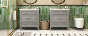 English Elm 60'' Freestanding Bathroom Vanity Set With Ceramic Sink, Gray Wood Frame & 3 Soft-Close Drawers N710SS00003E