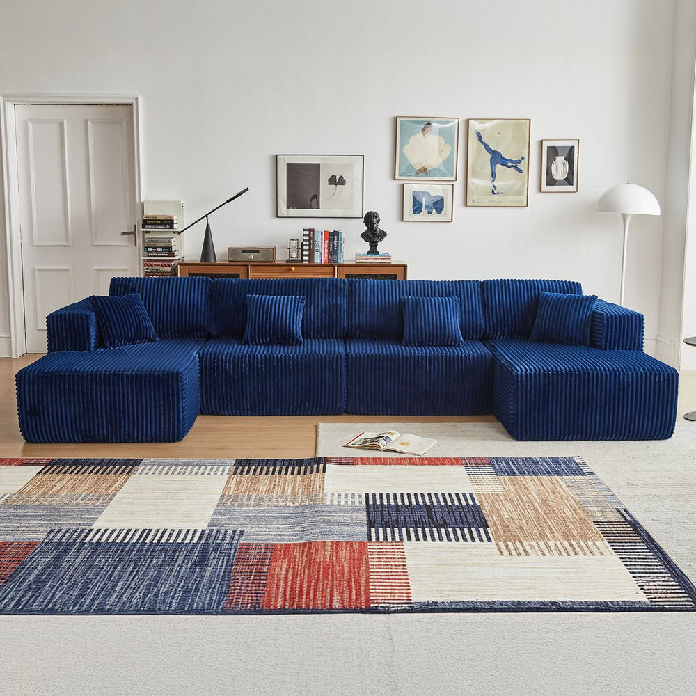 English Elm Corduroy Cloud Modular Sectional with Deep Foam Seats and Flannel Upholstery for Living Rooms W1765S00127