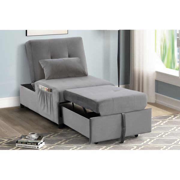English Elm Velvet Adjustable Sleeper Lounge Chaise with Convertible Recline, Plush Velvet Upholstery, Gray Luxurious Seating B011P367211