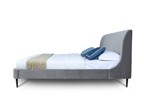 English Elm Full Velvet Upholstered Bed Arched Headboard Mid-century Style with Metal Legs Grey+Black B365S00148