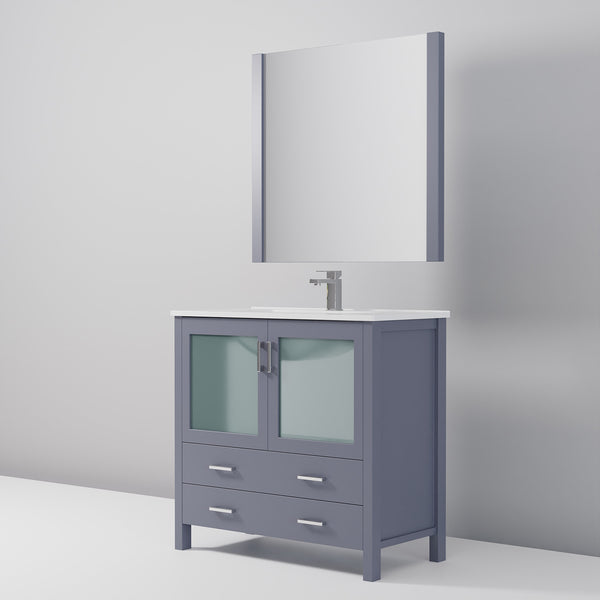 English Elm Dark Grey Bath Vanity 36in W x 18.25in D with White Ceramic Top, Chrome Faucet, 34in Mirror, Durable Finish B2731S01289