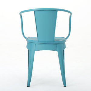 English Elm Colmar Outdoor Iron Bistro Set Powder Coated Slatted Armchairs Round Patio Table Blue 56558.00MCB