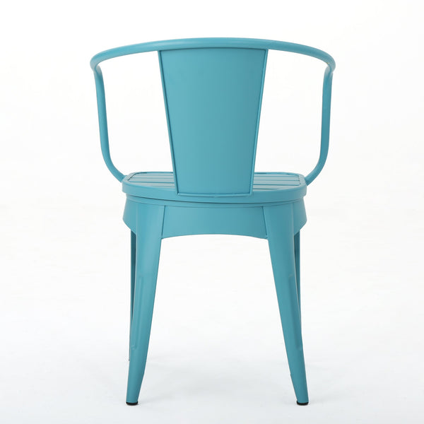 English Elm Colmar Outdoor Iron Bistro Set Powder Coated Slatted Armchairs Round Patio Table Blue 56558.00MCB