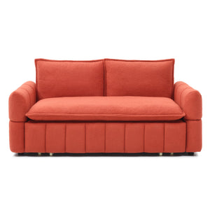 English Elm Sleeper 3-in-1 Pull-Out Couch Bed with Teddy Chaise, Breathable Fabric, Supportive Cushions for Small Spaces Orange W1117P253965